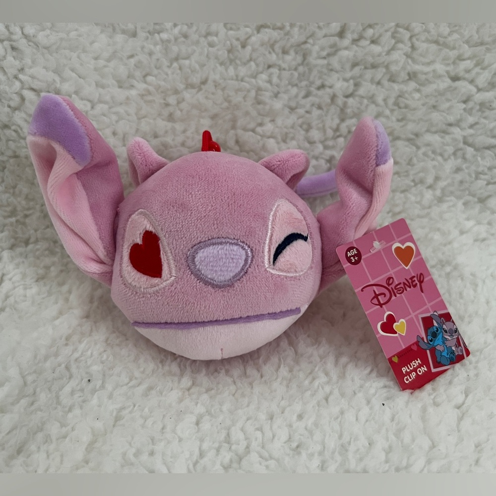 Disney Angel Plush Clip-On Lilo & Stitch Heart Pink Plush Toy NEW